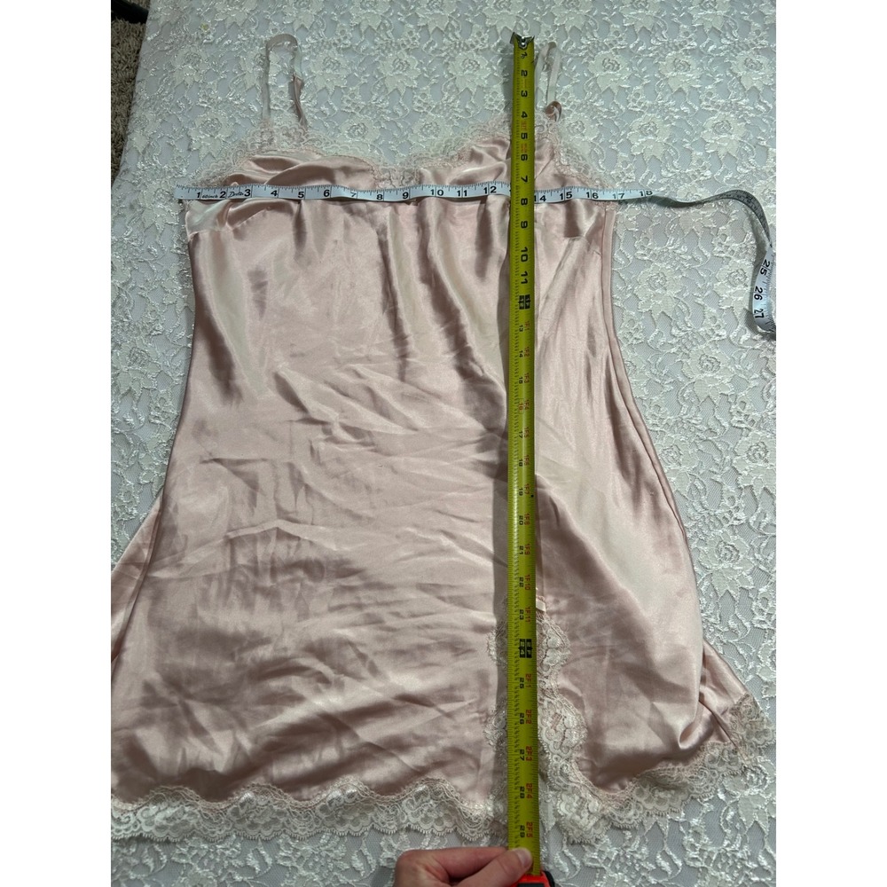 Victorias Secret Satin Lace Trim Slip Dress Pink Mini Chemise M Coquette Bridal - Picture 8 of 8